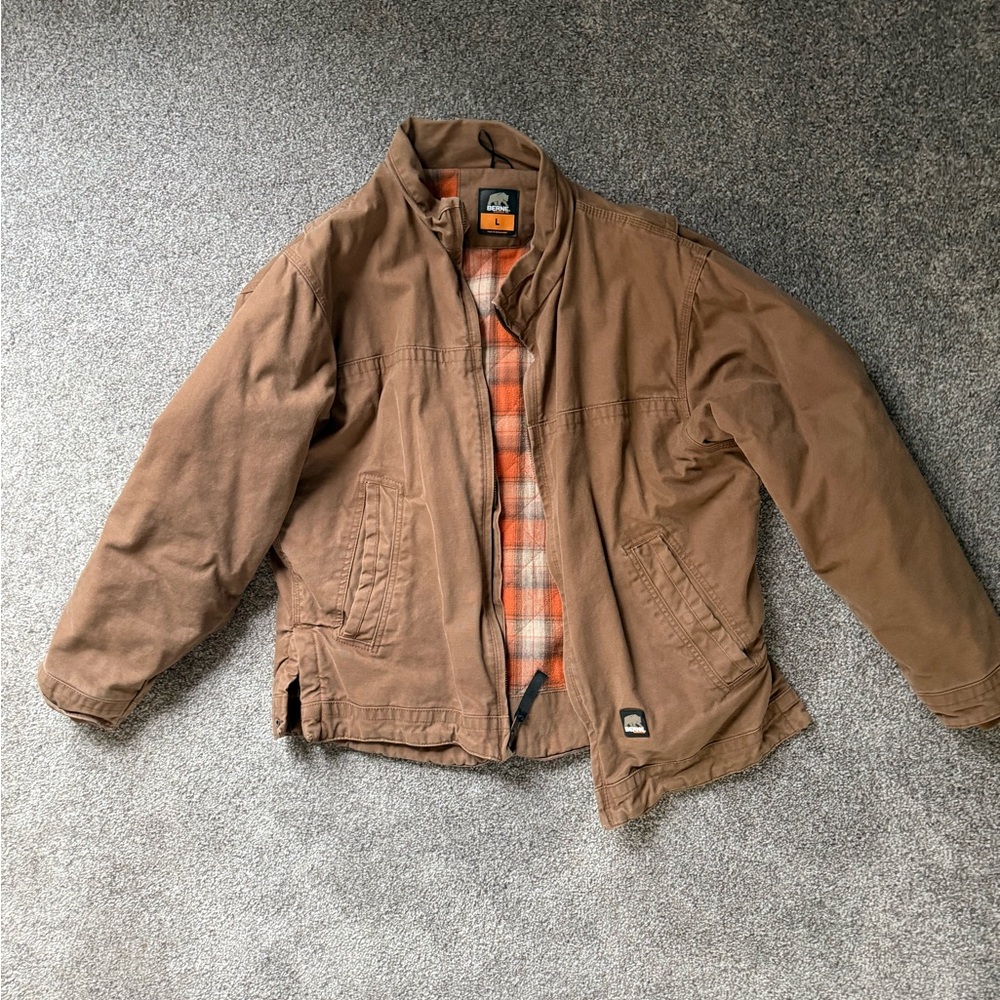 Men's Brown Lightweight Jacket with Orange Plaid Lining